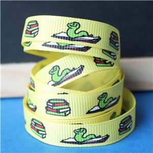 Back to School Ribbons - 10mm Book Worm/Yellow